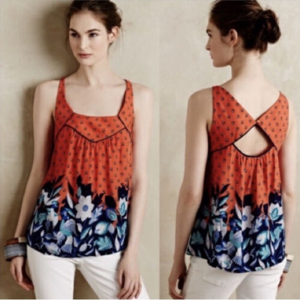 Maeve Orange and Blue Floral Blouse